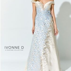 Ivonne D ID929 - Off Shoulder Floral Brocade Gown